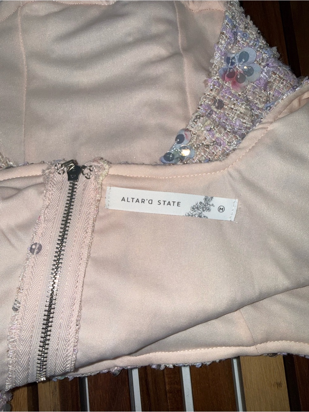 Pristine Altar’d State Regina 3D Floral Tweed Corset Sequin Top Medium - Picture 9 of 13